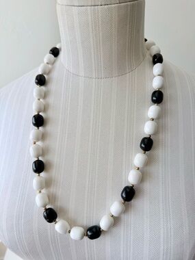 Vintage Marvella Mod Beaded Necklace-Black & White Lucite Milk Glass Style - NWT